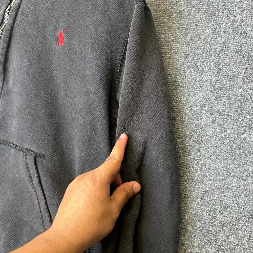 Polo Ralph Lauren Full Zip Hoodie Mens Large Black Red Pony Logo Full Zip Fleece